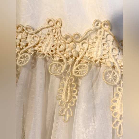 VINTAGE Ivory White Sleeveless Evening gown Lace trim Sheer High neckline Luxe - Picture 9 of 15